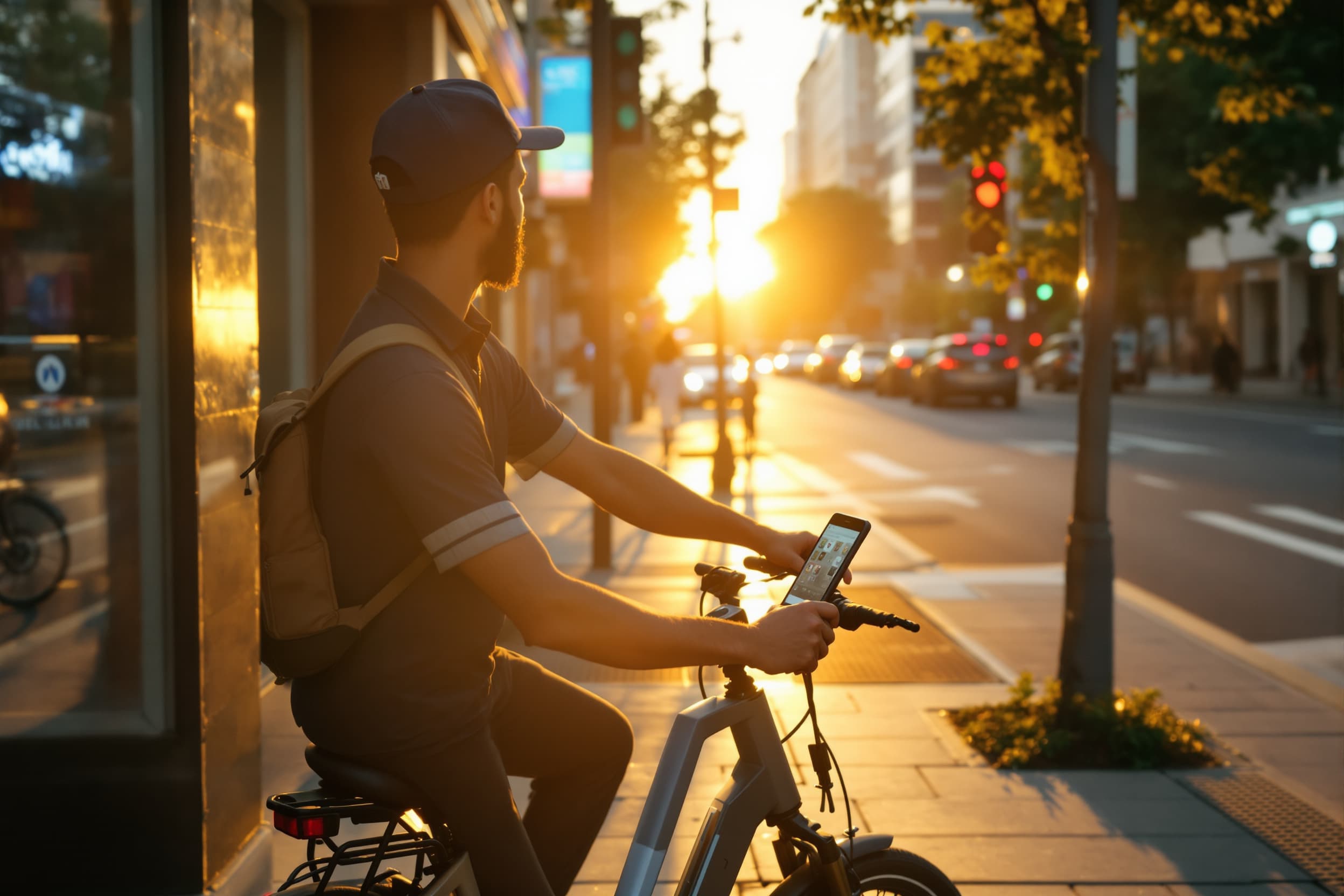 delivery rider reviewing app between orders